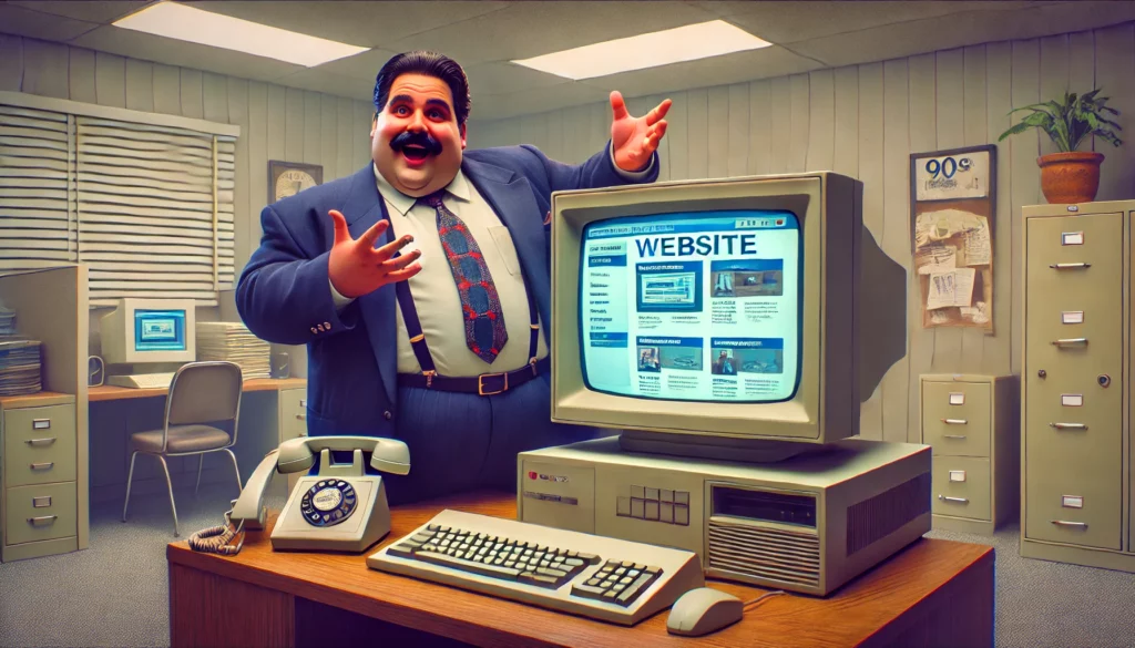 salesman selling website in the 90s